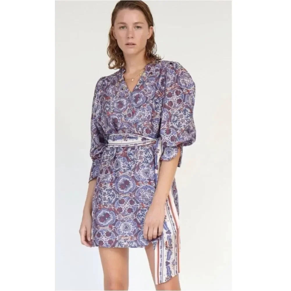 Chufy Ma Dress Mini Lin Floral Print Cotton Silk Embroidered Size XS